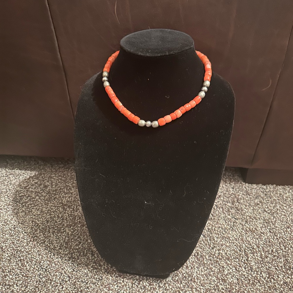 Hand Crafted Salmon Coral & Sterling Silver “One of a Kind” Necklace